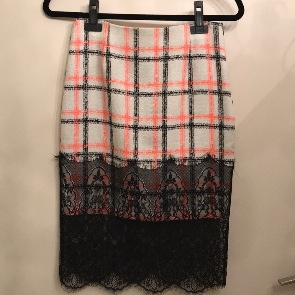 Endless rose orange/black plaid and lace skirt